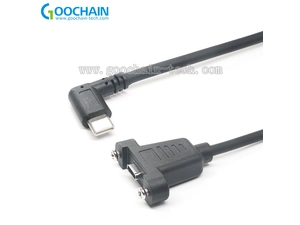 الصين تخصيص 90 درجة usb نوع c ذكر إلى المزدوج برغي قفل USB 3.1 نوع c الإناث تمديد كابل الصانع