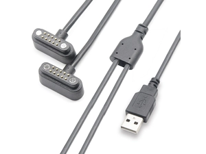 China Splitter USB A male to dual 10pin Magnetic pogo pin cable Spring loaded pogo pin cable assembly factory manufacturer
