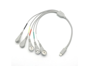 Çin Gri Renkli Mikro USB 5P - 4mm Dişi Snap 5'i 1 EKG Snap USB Kablosu, EMS Makinesi için üretici firma