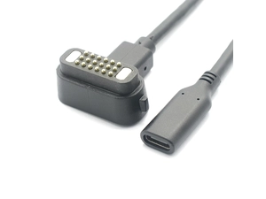 Cable magnético con resorte de carga rápida PD de 60W, USB 3,1 tipo C hembra a conjunto de Cable magnético Pogo Pin de 18 pines, Audio