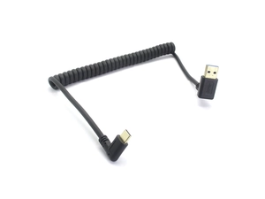 Left Angled 90 Degree USB 3.0 Type A To USB 3.0 Type C Male Spring Coiled USB Cable