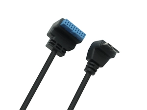 Rechtse hoek 20 pin vrouwelijk naar micro USB 3.0 BM kabel | Dubbele 90-graden connectoren | OEM USB -kabelfabrikant