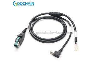 12V Güç USB'den Sağ Açılı USB-B Erkek'e, 2Pin Terminal Kablosu ile | Özel Güç Veri Kablosu Üreticisi | ISO9001 Sertifikalı