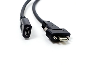 كابل قفل لولبي USB 2.0 من النوع C أنثى إلى ذكر من النوع C | موصل مطلي بالذهب | وصلة USB-C آمنة للتركيب على اللوحة