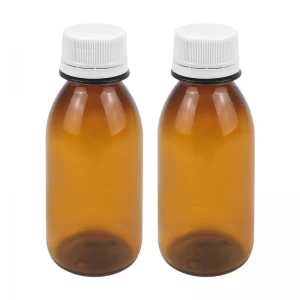 Hot sale 120ml amber syrup plastic bottle with cap for drinking