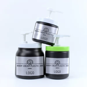 Luxury plastic lotion face cream container black HDPE refillable 500ml 1000ml skincare airless press 98mm pump cosmetic jars