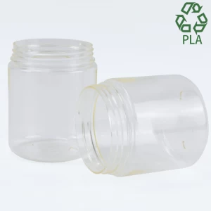 Wholesale transparent plastic PLA jar for wide food cans with pe aluminum screw cap for food daily storage jar