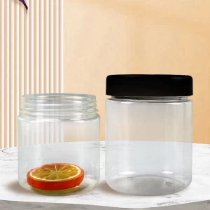 OEM ODM 250g 300g PLA Wide Opening Plastic Clear Hemep Supplement CBD Candy Vitamins Food Grade Jar With Child-proof Open Lid