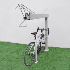 Opstaande koolstofstalen ruimtebesparende fietsenrekken met twee niveaus