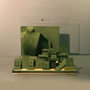 set da esposizione per gioielli in vetrina di lusso, oggetti di scena in velluto per esporre portagioielli 
