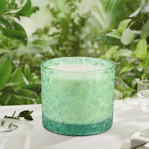 卸売家の装飾の緑の鹿パターンのガラス キャンドル ジャー