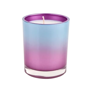 10 oz Kerzenbehälter aus Glas mit geradem Rand, lila Farbverlauf, blaue Dekoration