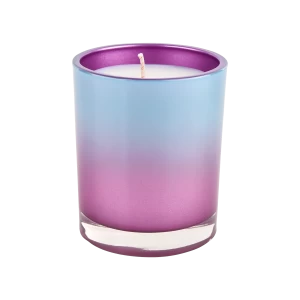 Contenitore per candele in vetro con bordo dritto da 10 once, decorazione blu sfumata viola