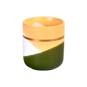 Custom luxury gold ring chartreuse wave pattern empty ceramic candle jar