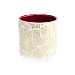 Unique christmas applique printing luxury empty ceramic candle jars