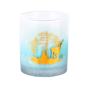 Custom christmas hand applique gradient sky blue glass candle jars wholesale