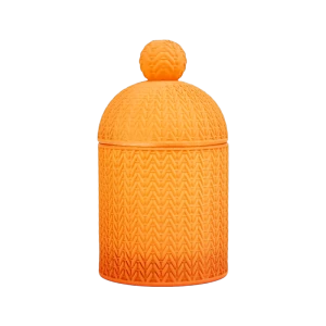 カスタムオレンジサンタ帽子蓋付きガラスキャンドルジャーの卸売メーカー