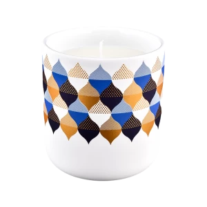 Portacandele moderno personalizzato in ceramica con vernice in gomma e motivo geometrico multicolore da 427 ml