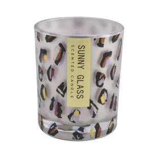 Kundenspezifisches Glaskerzenglas mit Punkttintenmuster in Weiß und Schwarzgold im Großhandel