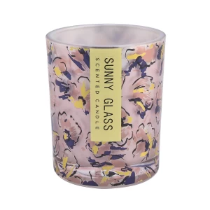 Wholesale 10.7oz uu floral paper glass pattern glass candle jar