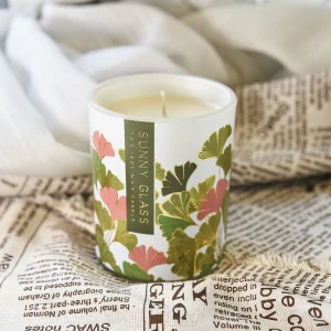 Bougeoir en verre à motif de feuille de gingko vert nordique personnalisé pour la décoration intérieure