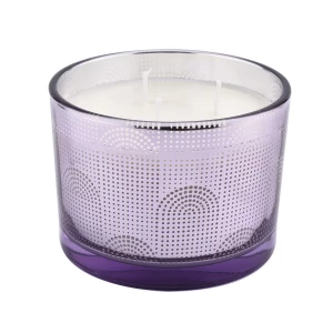 Custom 500ml three-core purple polka dot geometric design glass candle jar