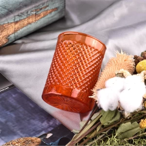 Tarros de vela de vidrio naranja con patrón de vetas empotrados de lujo 