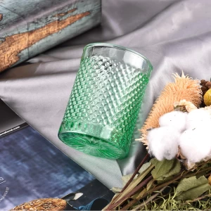 Wholesale premium color light green recessed grain glass candle jar