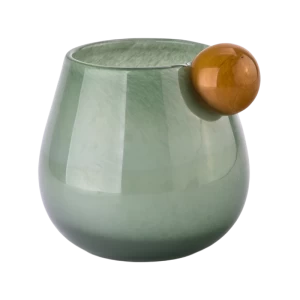 Candelero de cristal verde de decoración del hogar de nuevo diseño con mango de bola