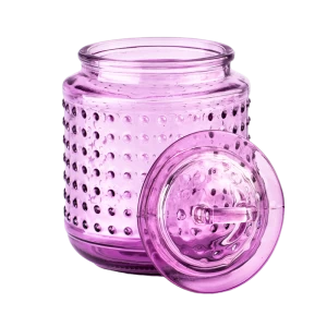Luxury empty purple spot glass candle jar with lids for home decor