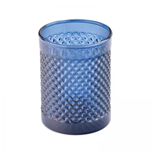 Custom recessed grain pattern blue glass candle jars for candle making