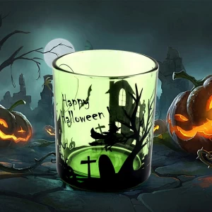 Wholesale halloween clear green glass candle jars for holiday decorations