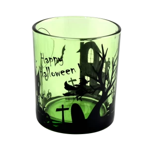 Wholesale halloween clear green glass candle jars for holiday decorations