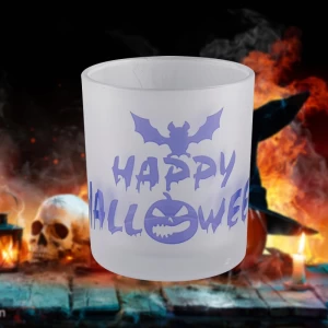 Pots à bougies en verre dépoli blanc personnalisés, contenants avec bougeoirs à motif d'Halloween, grossistes décorés