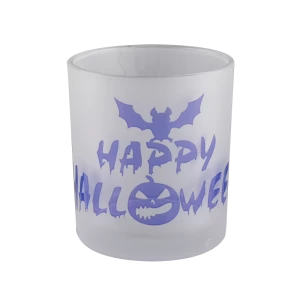 Pots à bougies en verre dépoli blanc personnalisés, contenants avec bougeoirs à motif d'Halloween, grossistes décorés