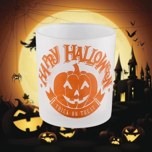 Wholesale frosted pumpkin Halloween pattern glass candle jars