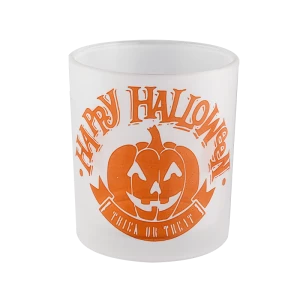 Wholesale frosted pumpkin Halloween pattern glass candle jars