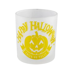 Custom frosted yellow pumpkin Halloween pattern glass candle jar candle holder decoration