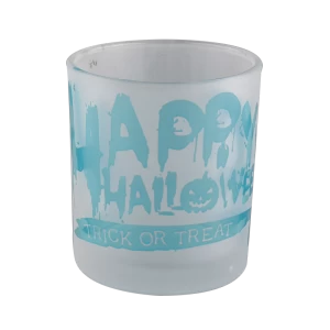 Bocaux de bougies en verre à motif graffiti Halloween, blanc givré, bleu de luxe, vente en gros