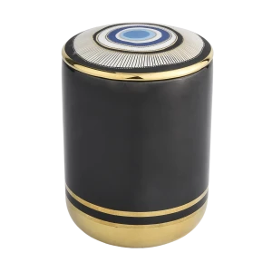 Factory Direct Sales Black Gold Blue Mønster Keramiske stearinlys med låglysbeholder