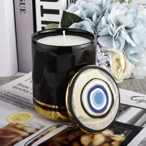 Factory Direct Sales Black Gold Blue Mønster Keramiske stearinlys med låglysbeholder