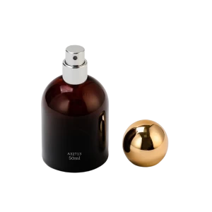 Wholesale gilded spherical lid amber-brown perfume bottles