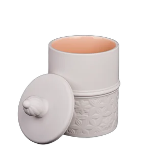 Customized vintage relief white ceramic candle jar with lid