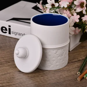 Wholesale custom engraved ceramic candle holder with lid for home decoration