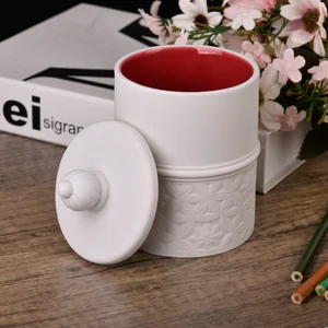 Wholesale red and black color combination scented ceramic candle jars with lids