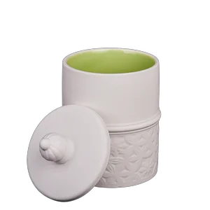 Factory direct sale of plain white and tender green ceramic candle jars with lids