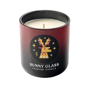 批发圣诞渐变红色和黑色驯鹿贴纸玻璃蜡烛装在带木盖的罐子里