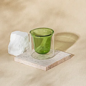 批发复古绿色双层玻璃蜡烛罐