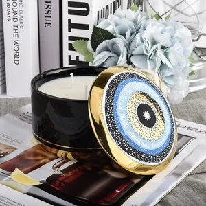 批发黑金珐琅图案陶瓷蜡烛罐带盖