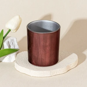 批发定制复古红棕色拉丝玻璃蜡烛罐